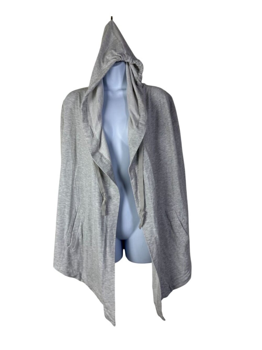 Athleta Vista Wrap Womens Gray Open Front Hooded Cardigan size XS Tencel Blend